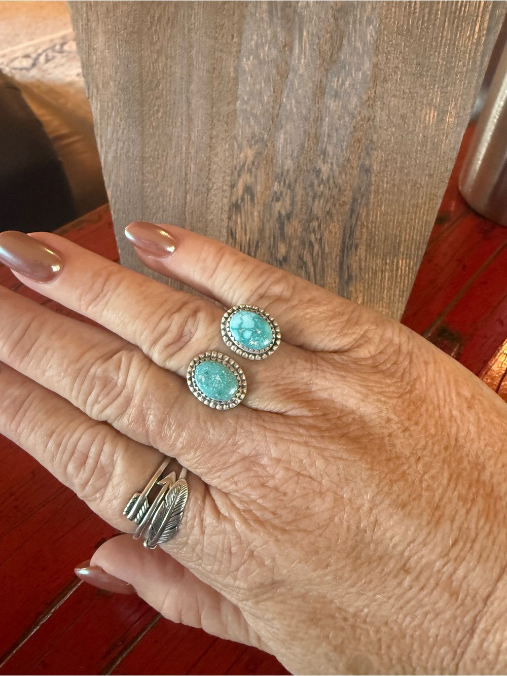 Double Stone White Water Turquoise Adjustable Sterling Silver